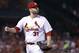 St. Louis Cardinals starting pitcher Lance Lynn walks off the field after being removed during the seventh inning of the team's baseball game against the Colorado Rockies on Tuesday, July 25, 2017, in St. Louis. (AP Photo/Jeff Roberson)