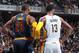 INDIANAPOLIS, IN - APRIL 23: LeBron James #23 of the Cleveland Cavaliers and Paul George #13 of the Indiana Pacers look on during Game Four of the Eastern Conference Quarterfinals of the 2017 NBA Playoffs on April 23, 2017 at Bankers Life Fieldhouse in Indianapolis, Indiana. NOTE TO USER: User expressly acknowledges and agrees that, by downloading and/or using this photograph, user is consenting to the terms and conditions of the Getty Images License Agreement. Mandatory Copyright Notice: Copyright 2017 NBAE (Photo by Ron Hoskins/NBAE via Getty Images)