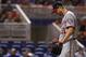 MIAMI, FL - AUGUST 01: Max Scherzer #31 of the Washington Nationals reacts after taking himself out of the game in the second inning with neck spasms during a game against the Miami Marlins at Marlins Park on August 1, 2017 in Miami, Florida. (Photo by Mike Ehrmann/Getty Images)