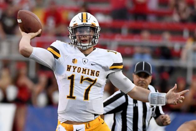 LAS VEGAS, NV - NOVEMBER 12: Quarterback Josh Allen #17 of the Wyoming Cowboys throws against the UNLV Rebels during their game at Sam Boyd Stadium on November 12, 2016 in Las Vegas, Nevada. UNLV won 69-66 in triple overtime. (Photo by Ethan Miller/Getty Images)