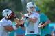 Jul 28, 2017; Davie, FL, USA; Miami Dolphins quarterback Ryan Tannehill (17) throws the ball during training camp at Baptist Health Training Facility at Nova Southeastern University. Mandatory Credit: Jasen Vinlove-USA TODAY Sports