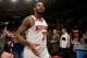 NEW YORK, NY - APRIL 12: Carmelo Anthony #7 of the New York Knicks walks off the court after the 114-113 win over the Philadelphia 76ers at Madison Square Garden on April 12, 2017 in New York City. NOTE TO USER: User expressly acknowledges and agrees that, by downloading and or using this Photograph, user is consenting to the terms and conditions of the Getty Images License Agreement (Photo by Elsa/Getty Images)