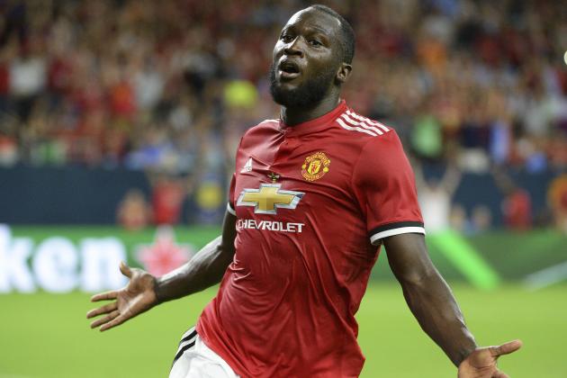 IMAGE DISTRIBUTED FOR INTERNATIONAL CHAMPIONS CUP - Manchester United's Romelu Lukaku celebrates his goal against Manchester City in the first half of their match at NRG Stadium in Houston on Thursday, July 20, 2017. It is the first time the teams have played the Manchester derby outside of the United Kingdom. (Eric Christian Smith/AP Images for International Champions Cup)