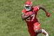 Kansas City Chiefs running back Kareem Hunt (27) participates in a drill during the team's organized team activity at its NFL football training facility Tuesday, May 30, 2017, in Kansas City, Mo. (AP Photo/Charlie Riedel)