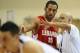 Lebanese coach Tab Baldwin (R) speaks wth Fadi El Khatib during the preliminary round game between Canada and Lebanon at the FIBA World Basketball Championships in Izmir, Turkey on August 28, 2010. AFP PHOTO / FRANCK FIFE (Photo credit should read FRANCK FIFE/AFP/Getty Images)
