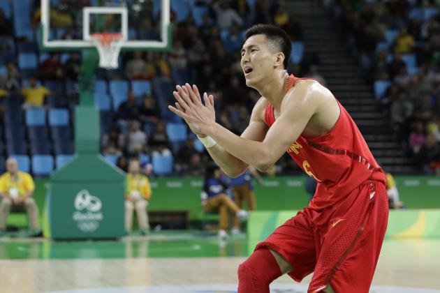 China's Guo Ailun (6) questions an officials call during a men's basketball game against Venezuela at the 2016 Summer Olympics in Rio de Janeiro, Brazil, Thursday, Aug. 11, 2016. (AP Photo/Eric Gay)