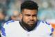 Jan 1, 2017; Philadelphia, PA, USA; Dallas Cowboys running back Ezekiel Elliott (21) on the sidelines against the Philadelphia Eagles at Lincoln Financial Field. Mandatory Credit: Eric Hartline-USA TODAY Sports