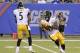 Pittsburgh Steelers wide receiver JuJu Smith-Schuster (19) takes the handoff from quarterback Joshua Dobbs (5) during the first quarter of a preseason NFL football game against the New York Giants, Friday, Aug. 11, 2017, in East Rutherford, N.J. (AP Photo/Bill Kostroun)