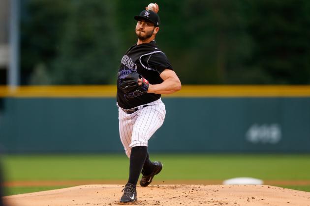 DENVER, CO - AUGUST 14:  Starting pitcher Chad Bettis #35 of the Colorado Rockies delivers to home plate during the first inning against the Atlanta Braves at Coors Field on August 14, 2017 in Denver, Colorado. Bettis is making his first start of the season following treatment for testicular cancer. (Photo by Justin Edmonds/Getty Images)