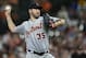 BALTIMORE, MD - AUGUST 04: Starting pitcher Justin Verlander #35 of the Detroit Tigers throws a pitch to a Baltimore Orioles batter in the seventh inning during a game at Oriole Park at Camden Yards on August 4, 2017 in Baltimore, Maryland. (Photo by Patrick McDermott/Getty Images)
