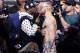 Floyd Mayweather Jr., left, and Conor McGregor exchange words during a news conference at Barclays Center on Thursday, July 13, 2017, in New York. (AP Photo/Frank Franklin II)
