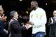CLEVELAND, OH - OCTOBER 25: LeBron James #23 of the Cleveland Cavaliers recieves his championship ring from owner Dan Gilbert before the game against the New York Knicks at Quicken Loans Arena on October 25, 2016 in Cleveland, Ohio. NOTE TO USER: User expressly acknowledges and agrees that, by downloading and or using this photograph, User is consenting to the terms and conditions of the Getty Images License Agreement. (Photo by Ezra Shaw/Getty Images)