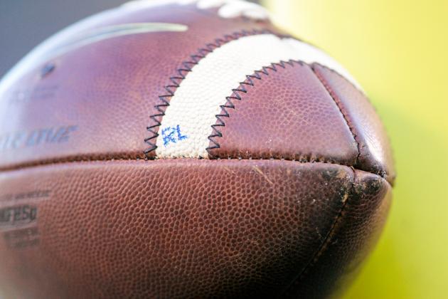 SAN DIEGO, CA - NOVEMBER 05: A spare game ball rests on the goal post padding during a stop in play of the first half of the game against the San Diego State Aztecs and the Hawaii Rainbows in Qualcomm Stadium on November 5, 2016 in San Diego, California. (Photo by Kent Horner/Getty Images)