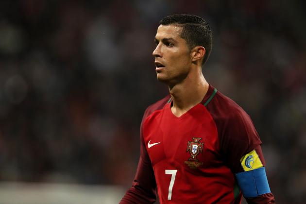 KAZAN, RUSSIA - JUNE 28:  Cristiano Ronaldo of Portugal looks on during the FIFA Confederations Cup Russia 2017 Semi-Final match between Portugal and Chile at Kazan Arena on June 28, 2017 in Kazan, Russia.  (Photo by Matthew Ashton - AMA/Getty Images)