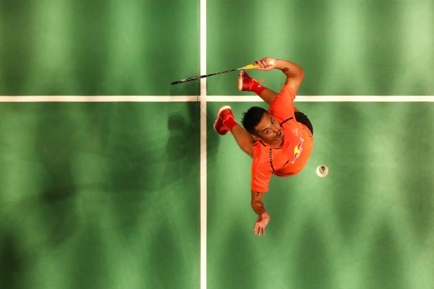 SYDNEY, AUSTRALIA - JUNE 22:  Lin Dan of China plays a shot during his R16 match against Jonatan Christie of Indonesia during the Australian Badminton Open at Sydney Olympic Park on June 22, 2017 in Sydney, Australia.  (Photo by Cameron Spencer/Getty Images)