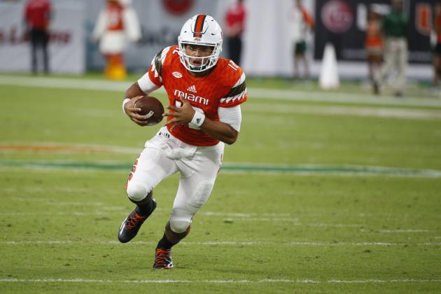 Miami quarterback Malik Rosier runs for a touchdown during the second half of an NCAA college football game against Florida A&M, Saturday, Sept. 3, 2016 in Miami Gardens, Fla. Miami defeated Florida A&M 70-3. (AP Photo/Wilfredo Lee)