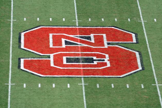 RALEIGH, NC - AUGUST 30: A view of the North Carolina State Wolfpack logo during a game against the Georgia Southern Eagles at Carter-Finley Stadium on August 30, 2014 in Raleigh, North Carolina. NC State defeated Georgia Southern 24-23. (Photo by Lance King/Getty Images)