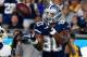 Aug 12, 2017; Los Angeles, CA, USA; Dallas Cowboys tight end Rico Gathers (80) catches a touchdown pass in front of Los Angeles Rams linebacker Folarin Orimolade (56) in the second half at the Los Angeles Memorial Coliseum. Mandatory Credit: Jayne Kamin-Oncea-USA TODAY Sports