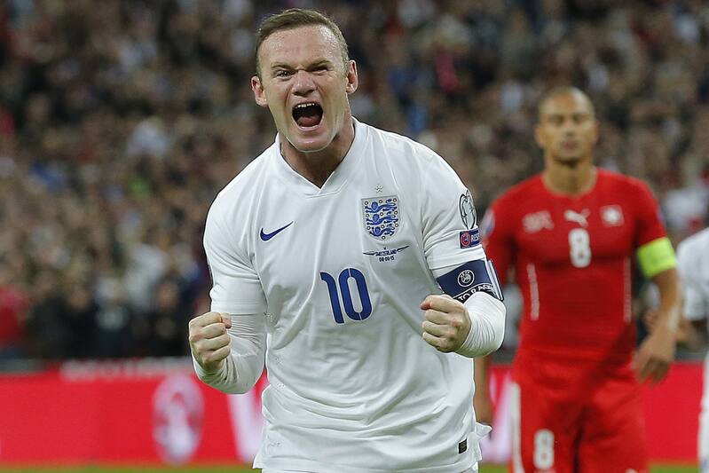 Wayne Rooney celebrates after he scored the penalty that made him England's highest goalscorer during the England v Switzerland European Qualifying match at Wembley Stadium on September 8th 2015 in London (Photo by Tom Jenkins/Getty Images)