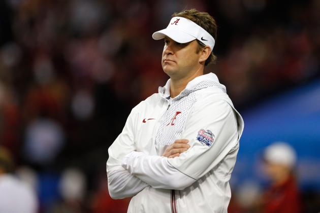 ATLANTA, GA - DECEMBER 31:  Offensive Coordinator Lane Kiffin of the Alabama Crimson Tide watches during pre game at the 2016 Chick-fil-A Peach Bowl at the Georgia Dome on December 31, 2016 in Atlanta, Georgia.  (Photo by Kevin C. Cox/Getty Images)