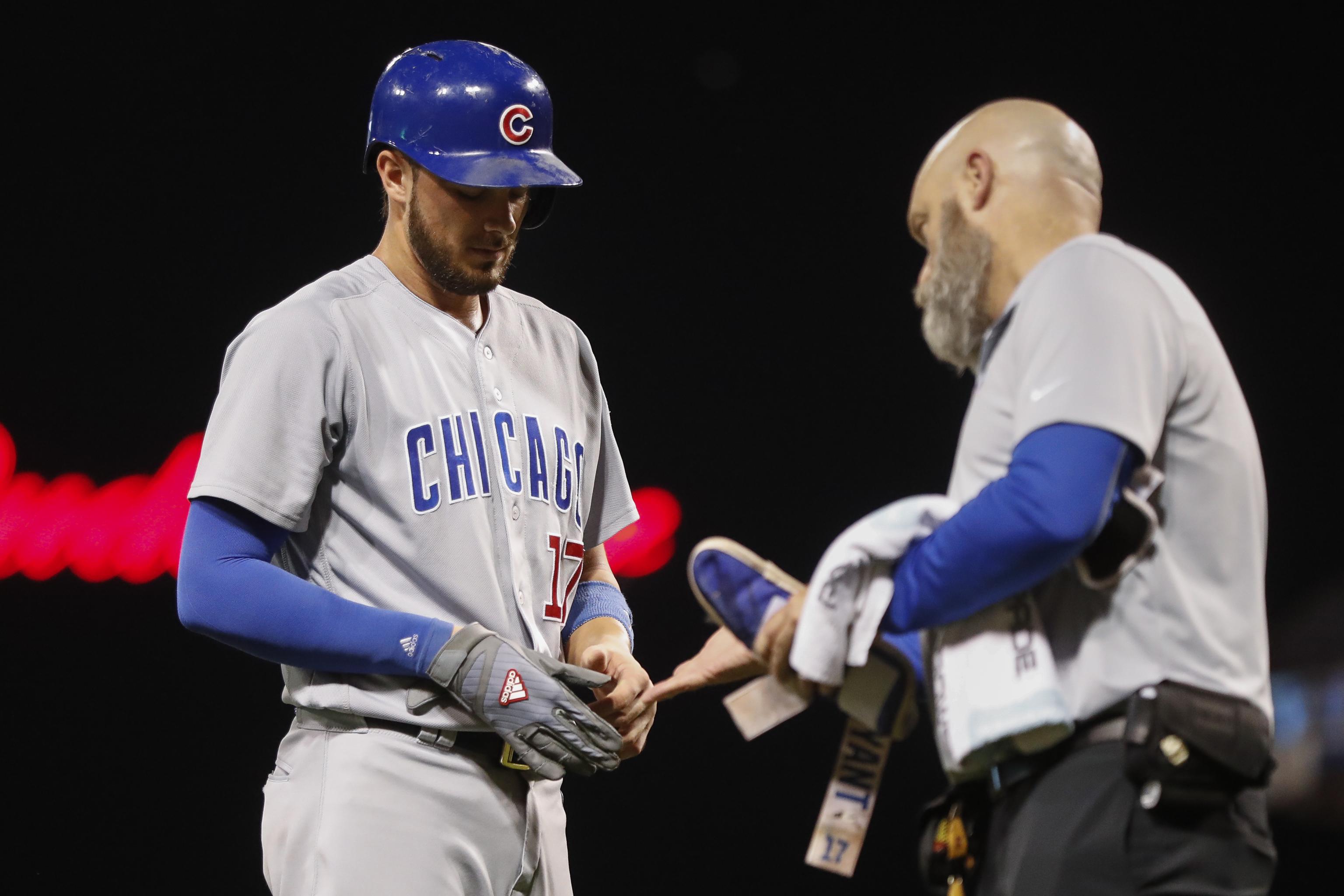 April 19, 2015: Chicago Cubs Third base Kris Bryant (17) [10177] walks back  to the dugout after striking out during a game between the San Diego Padres  and Chicago Cubs at Wrigley