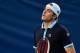 WINSTON-SALEM, NC - AUGUST 23: John Isner reacts after a point against Borna Coric of Croatia during the fifth day of the Winston-Salem Open at Wake Forest University on August 23, 2017 in Winston-Salem, North Carolina. (Photo by Jared C. Tilton/Getty Images)