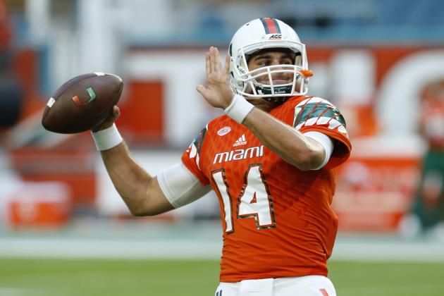 MIAMI GARDENS, FL - SEPTEMBER 3: Vincent Testaverde Jr. #15 of the Miami Hurricanes throws the ball prior to the game against the Florida A&M Rattlers on September 3, 2016 at Hard Rock Stadium in Miami Gardens, Florida. (Photo by Joel Auerbach/Getty Images)