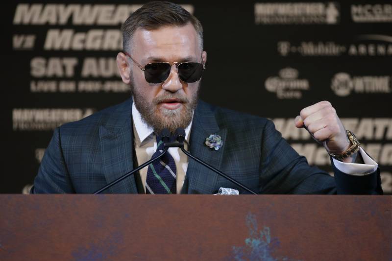 Conor McGregor speaks during news conference Wednesday, Aug. 23, 2017, in Las Vegas. McGregor is scheduled to fight Floyd Mayweather Jr. in a boxing match Saturday in Las Vegas. (AP Photo/John Locher)