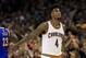 CLEVELAND, OH - JUNE 09: Iman Shumpert #4 of the Cleveland Cavaliers reacts against the Golden State Warriors during the first half in Game 4 of the 2017 NBA Finals at Quicken Loans Arena on June 9, 2017 in Cleveland, Ohio. NOTE TO USER: User expressly acknowledges and agrees that, by downloading and or using this photograph, User is consenting to the terms and conditions of the Getty Images License Agreement. (Photo by Ronald Martinez/Getty Images)