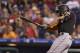 PHILADELPHIA, PA - AUGUST 23: Giancarlo Stanton #27 of the Miami Marlins breaks his bat in the top of the fourth inning against the Philadelphia Phillies at Citizens Bank Park on August 23, 2017 in Philadelphia, Pennsylvania. The Phillies defeated the Marlins 8-0. (Photo by Mitchell Leff/Getty Images)