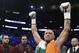 Conor McGregor reacts before a super welterweight boxing match against Floyd Mayweather Jr., Saturday, Aug. 26, 2017, in Las Vegas. (AP Photo/Isaac Brekken)