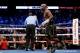 LAS VEGAS, NV - AUGUST 26: Referee Robert Byrd stops the fight in round 10 with a TKO of Conor McGregor by Floyd Mayweather Jr. in their super welterweight boxing match on August 26, 2017 at T-Mobile Arena in Las Vegas, Nevada. (Photo by Christian Petersen/Getty Images)