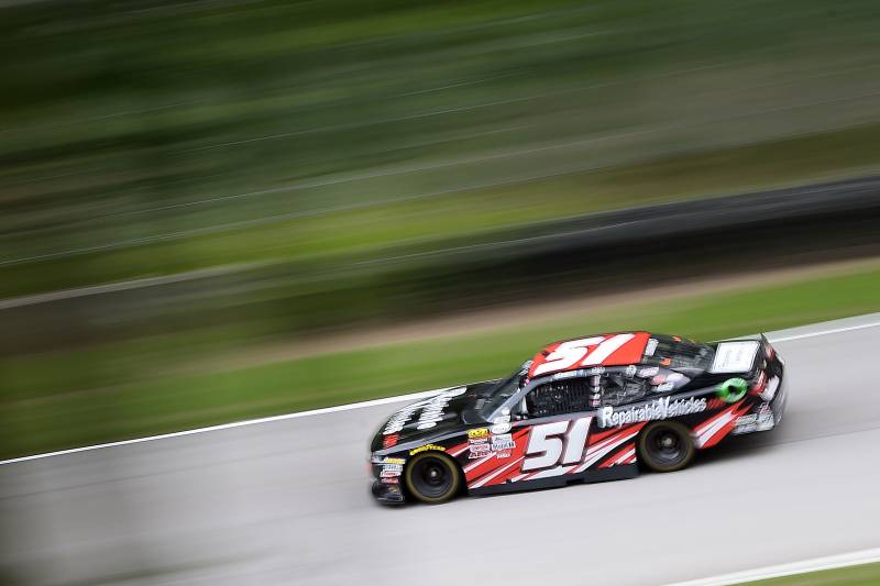 ELKHART LAKE, WI - AUGUST 26:  Jeremy Clements, driver of the Repairable Vehicles.com Chevrolet, practices for the NASCAR XFINITY Series Johnsonville 180 at Road America on August 26, 2017 in Elkhart Lake, Wisconsin.  (Photo by Stacy Revere/Getty Images)