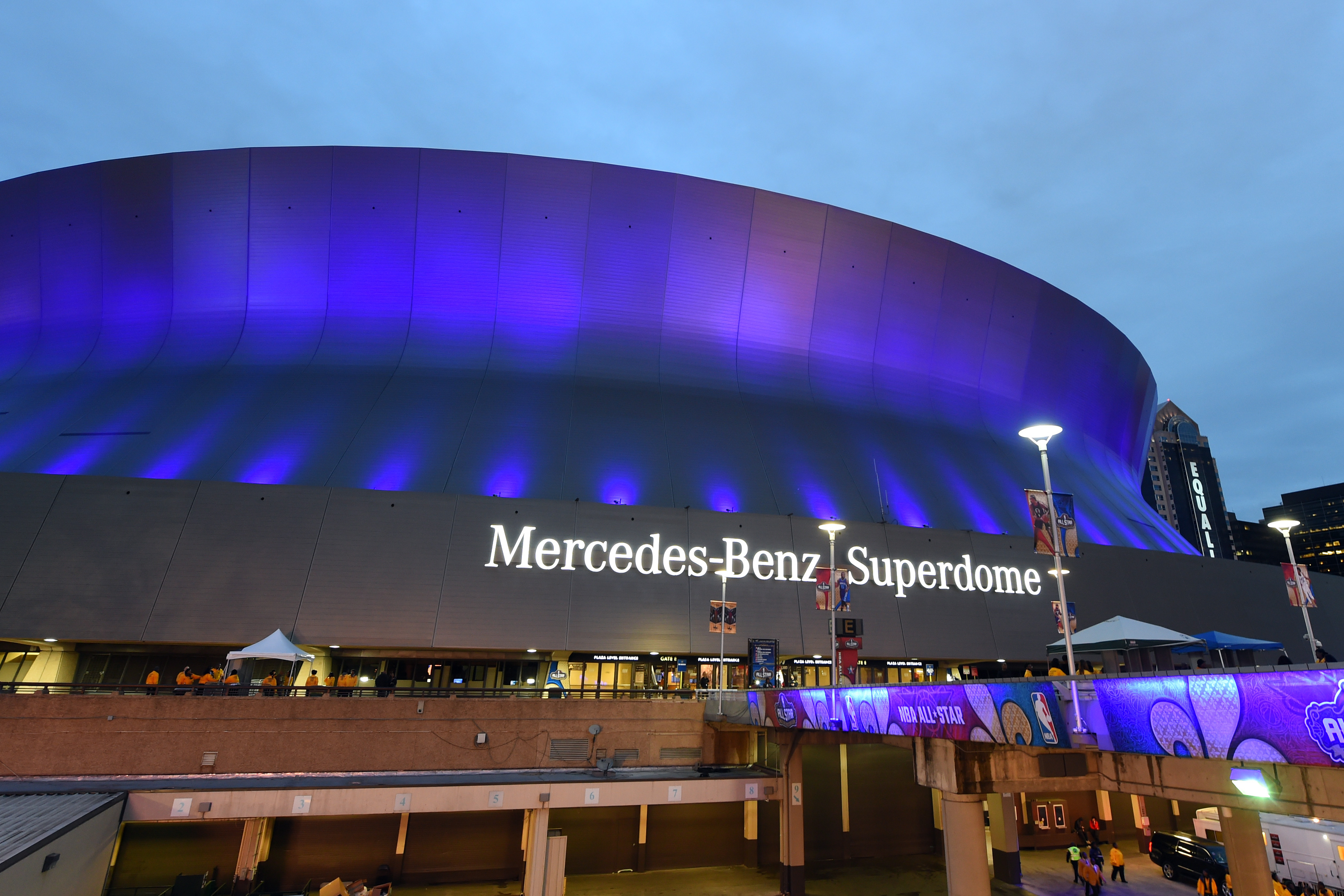 Feb 17, 2017; New Orleans, LA, USA; A general view of the Mercedes-Benz Superdome before the Rising Stars Challenge at Smoothie King Center. Mandatory Credit: Bob Donnan-USA TODAY Sports