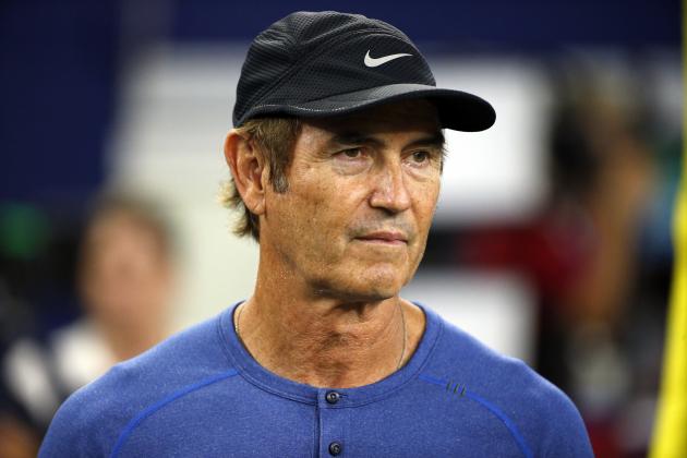 Former Baylor head football coach Art Briles watches the Dallas Cowboys and the Chicago Bears warm up before an NFL football game, Sunday, Sept. 25, 2016, in Arlington, Texas. (AP Photo/Ron Jenkins)