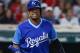 Kansas City Royals' Salvador Perez reacts after being struck out by Cleveland Indians starting pitcher Mike Clevinger during the sixth inning in a baseball game, Saturday, Aug. 26, 2017, in Cleveland. (AP Photo/Ron Schwane)