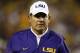 BATON ROUGE, LA - SEPTEMBER 10: Head coach Les Miles of the LSU Tigers reacts during a game at Tiger Stadium on September 10, 2016 in Baton Rouge, Louisiana. (Photo by Jonathan Bachman/Getty Images)