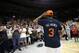 3's Company player coach Allen Iverson acknowledges the hometown fans during his introduction before the start of Game 4 against the Tri State in the BIG3 Basketball League in Philadelphia, Pa., Sunday, July 16, 2017. (AP Photo/Rich Schultz)