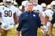 LOS ANGELES, CA - NOVEMBER 26: Head coach Brian Kelly of the Notre Dame Fighting Irish leads his team on to the field for the game against the USC Trojans at the Los Angeles Memorial Coliseum on November 26, 2016 in Los Angeles, CA. (Photo by Jayne Kamin-Oncea/Getty Images)