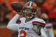 KANSAS CITY, MO - DECEMBER 27: Quarterback Johnny Manziel #2 of the Cleveland Browns warms up prior to a game against the Kansas City Chiefs on December 27, 2015 at Arrowhead Stadium in Kansas City, Missouri. (Photo by Peter G. Aiken/Getty Images)
