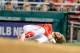WASHINGTON, DC - AUGUST 12: Bryce Harper #34 of the Washington Nationals on the ground in pain after injuring his leg in the first inning against the San Francisco Giants at Nationals Park on August 12, 2017 in Washington, DC. (Photo by G Fiume/Getty Images)