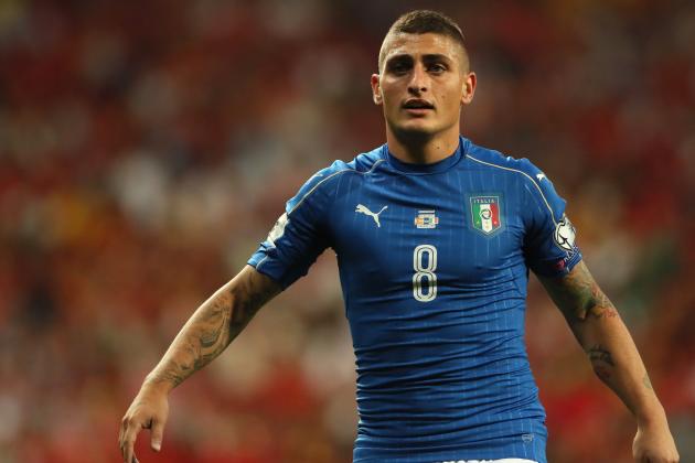 MADRID, SPAIN - SEPTEMBER 02:  Marco Verratti of Italy looks on during the FIFA 2018 World Cup Qualifier between Spain and Italy at Estadio Santiago Bernabeu on September 2, 2017 in Madrid, Spain.  (Photo by Matthew Ashton - AMA/Getty Images)