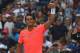 Rafael Nadal of Spain celebrates his victory over Alexandr Dolgopolov of Ukraine during their Round 4, US Open 2017, Men's Singles match at the USTA Billie Jean King National Tennis Center on September 4, 2017, in New York.
Nadal advanced to the US Open quarterfinals, winning 6-2, 6-4, 6-1. / AFP PHOTO / TIMOTHY A. CLARY (Photo credit should read TIMOTHY A. CLARY/AFP/Getty Images)
