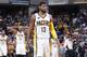 INDIANAPOLIS, IN - APRIL 23: Paul George #13 of the Indiana Pacers reacts against the Cleveland Cavaliers in Game Four of the Eastern Conference Quarterfinals during the 2017 NBA Playoffs at Bankers Life Fieldhouse on April 23, 2017 in Indianapolis, Indiana. The Cavaliers defeated the Pacers 106-102 to sweep the series 4-0. NOTE TO USER: User expressly acknowledges and agrees that, by downloading and or using the photograph, User is consenting to the terms and conditions of the Getty Images License Agreement. (Photo by Joe Robbins/Getty Images)