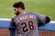 LOS ANGELES, CA - SEPTEMBER 04: J.D. Martinez #28 of the Arizona Diamondbacks in the dugout after his second homerun of the game during the seventh inning against the Los Angeles Dodgers at Dodger Stadium on September 4, 2017 in Los Angeles, California. (Photo by Harry How/Getty Images)