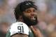 Aug 31, 2017; East Rutherford, NJ, USA; New York Jets defensive end Sheldon Richardson (91) during first half against Philadelphia Eagles at MetLife Stadium. Mandatory Credit: Noah K. Murray-USA TODAY Sports