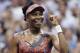 Venus Williams, of the United States, celebrates after defeating Petra Kvitova, of the Czech Republic, 6-3, 3-6, 7-6 (2) in a quarterfinal at the U.S. Open tennis tournament in New York, Tuesday, Sept. 5, 2017. (AP Photo/Kathy Willens)