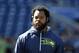 Aug 25, 2017; Seattle, WA, USA; Seattle Seahawks defensive end Michael Bennett (72) begins his pregame warmups against the Kansas City Chiefs at CenturyLink Field. Mandatory Credit: Joe Nicholson-USA TODAY Sports