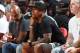 LAS VEGAS, NV - JULY 7: Isaiah Thomas #4 of the Boston Celtics sits next to Floyd Mayweather when the Milwaukee Bucks played the Cleveland Cavaliers on July 7, 2017 at the Thomas & Mack Center in Las Vegas, Nevada. NOTE TO USER: User expressly acknowledges and agrees that, by downloading and/or using this Photograph, user is consenting to the terms and conditions of the Getty Images License Agreement. Mandatory Copyright Notice: Copyright 2017 NBAE (Photo by Garrett Ellwood/NBAE via Getty Images)