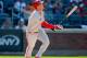 NEW YORK, NY - SEPTEMBER 04: Rhys Hoskins #17 of the Philadelphia Phillies in action against the New York Mets at Citi Field on September 4, 2017 in the Flushing neighborhood of the Queens borough of New York City. The Mets defeated the Phillies 11-7. (Photo by Jim McIsaac/Getty Images)